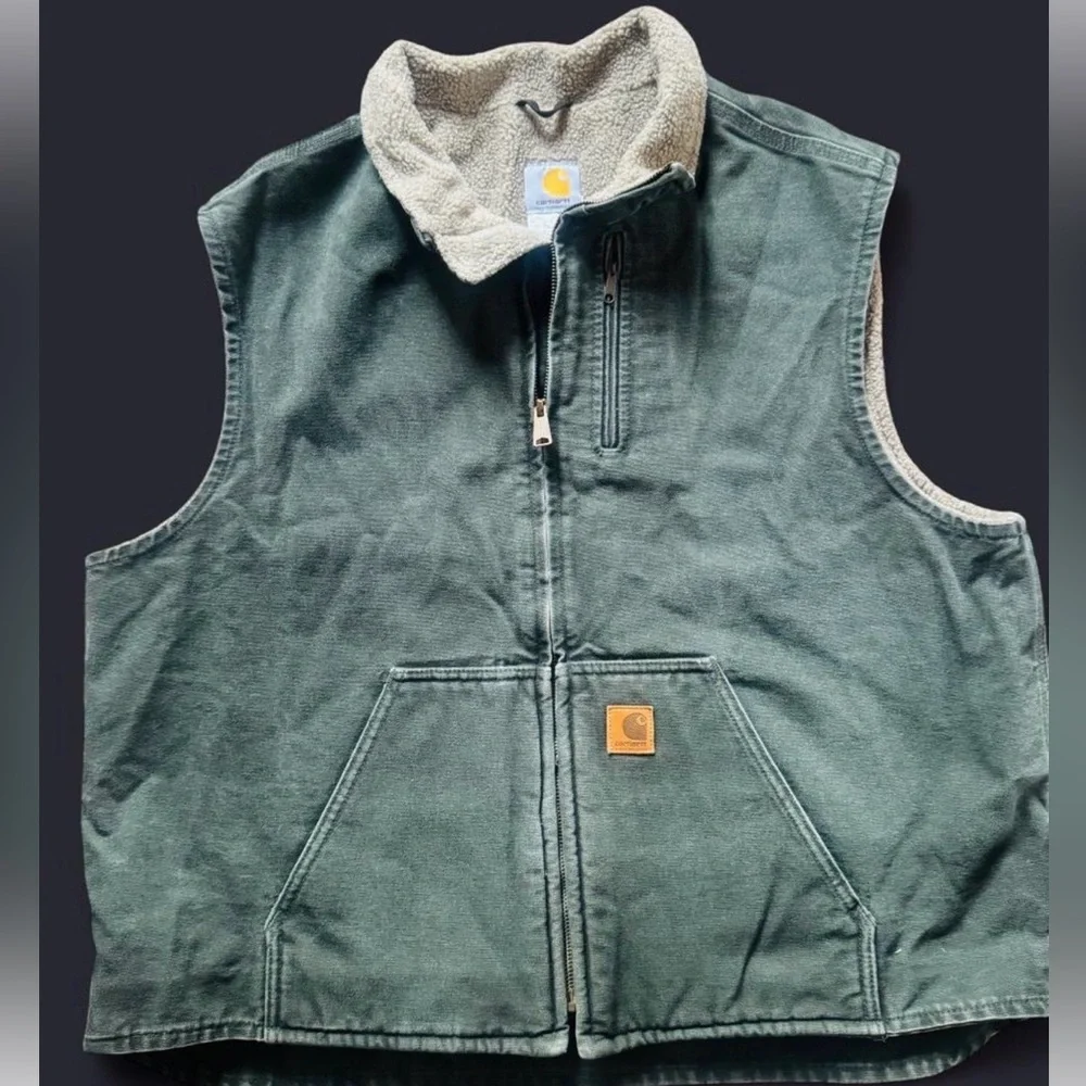 Vintage 2008 Carhartt V33 MOS Sherpa Lined Sandstone Vest Moss Green 2XL - MINT